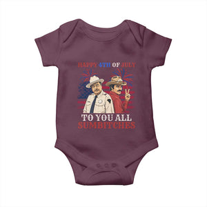 Happy 4th of July To All You Sumbitches Country Humor Baby Onesie Vintage Southern Cowboy Patriotic Graphic TS02 Maroon Print Your Wear