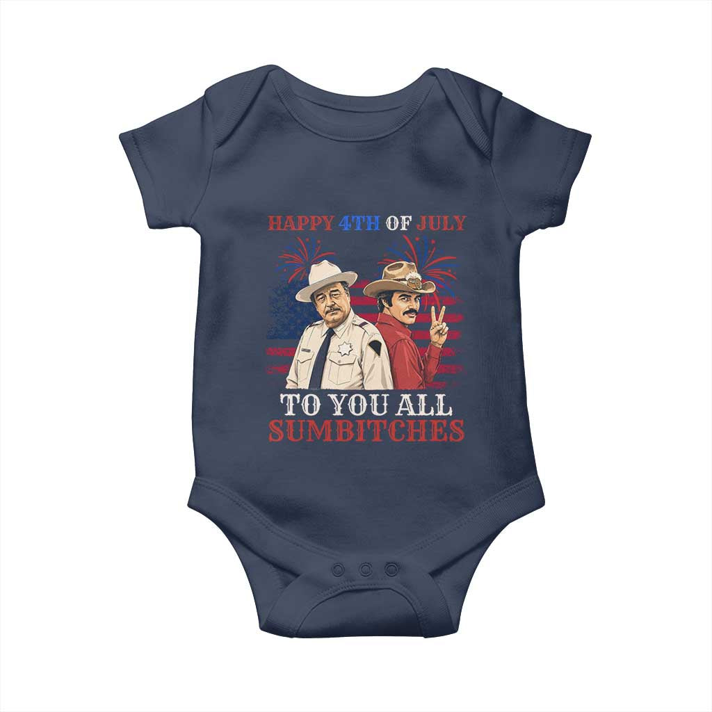 Happy 4th of July To All You Sumbitches Country Humor Baby Onesie Vintage Southern Cowboy Patriotic Graphic TS02 Navy Print Your Wear