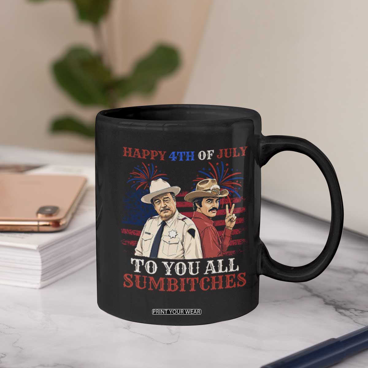 Happy 4th of July To All You Sumbitches Country Humor Coffee Mug Vintage Southern Cowboy Patriotic Graphic TS02 Print Your Wear