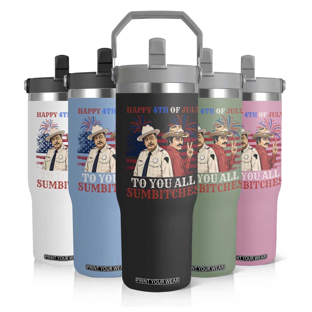 Happy 4th of July To All You Sumbitches Country Humor Flip Straw Tumbler Vintage Southern Cowboy Patriotic Graphic TS02 Print Your Wear