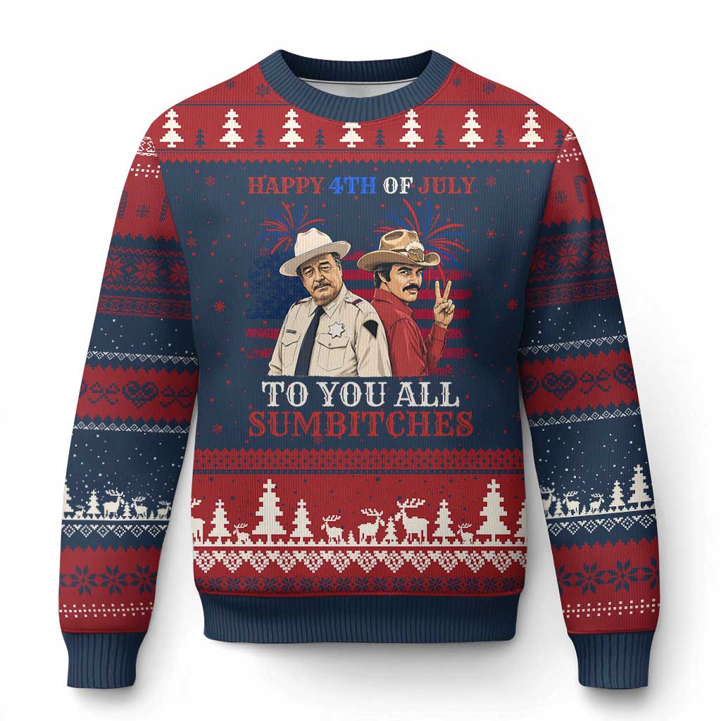 Happy 4th of July To All You Sumbitches Country Humor Ugly Christmas Sweater Vintage Southern Cowboy Patriotic Graphic TS02 Navy Red Print Your Wear