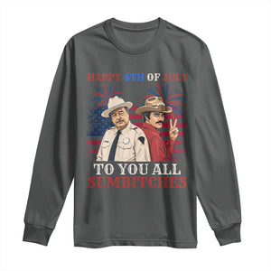 Happy 4th of July To All You Sumbitches Country Humor Long Sleeve Shirt Vintage Southern Cowboy Patriotic Graphic TS02 Dark Heather Print Your Wear
