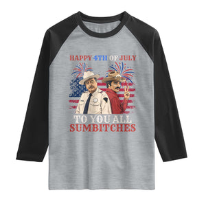 Happy 4th of July To All You Sumbitches Country Humor Raglan Shirt Vintage Southern Cowboy Patriotic Graphic TS02 Heather Gray Black Print Your Wear