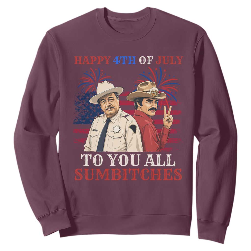 Happy 4th of July To All You Sumbitches Country Humor Sweatshirt Vintage Southern Cowboy Patriotic Graphic TS02 Maroon Print Your Wear