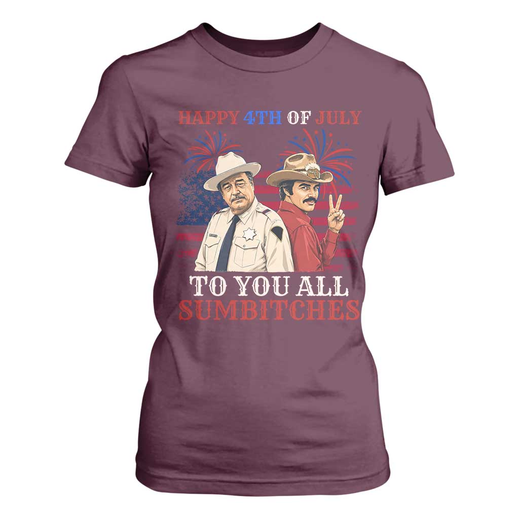 Happy 4th of July To All You Sumbitches Country Humor T Shirt For Women Vintage Southern Cowboy Patriotic Graphic TS02 Maroon Print Your Wear