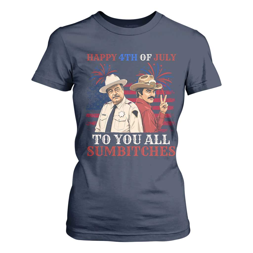 Happy 4th of July To All You Sumbitches Country Humor T Shirt For Women Vintage Southern Cowboy Patriotic Graphic TS02 Navy Print Your Wear