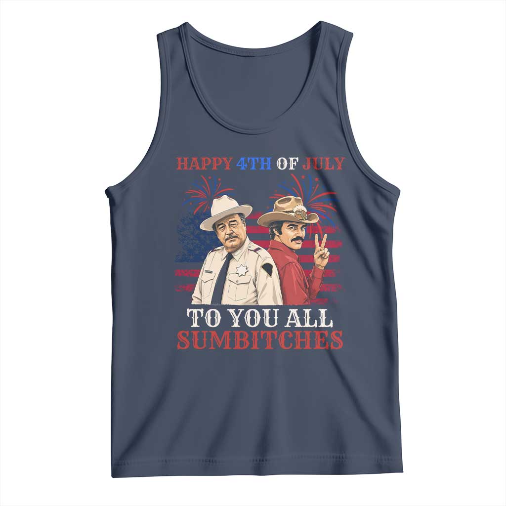 Happy 4th of July To All You Sumbitches Country Humor Tank Top Vintage Southern Cowboy Patriotic Graphic TS02 Navy Print Your Wear