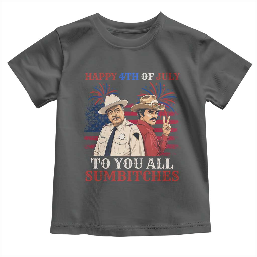 Happy 4th of July To All You Sumbitches Country Humor Toddler T Shirt Vintage Southern Cowboy Patriotic Graphic TS02 Dark Heather Print Your Wear