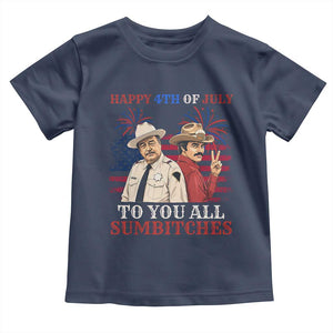 Happy 4th of July To All You Sumbitches Country Humor Toddler T Shirt Vintage Southern Cowboy Patriotic Graphic TS02 Navy Print Your Wear