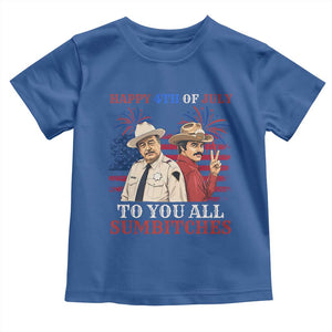 Happy 4th of July To All You Sumbitches Country Humor Toddler T Shirt Vintage Southern Cowboy Patriotic Graphic TS02 Royal Blue Print Your Wear