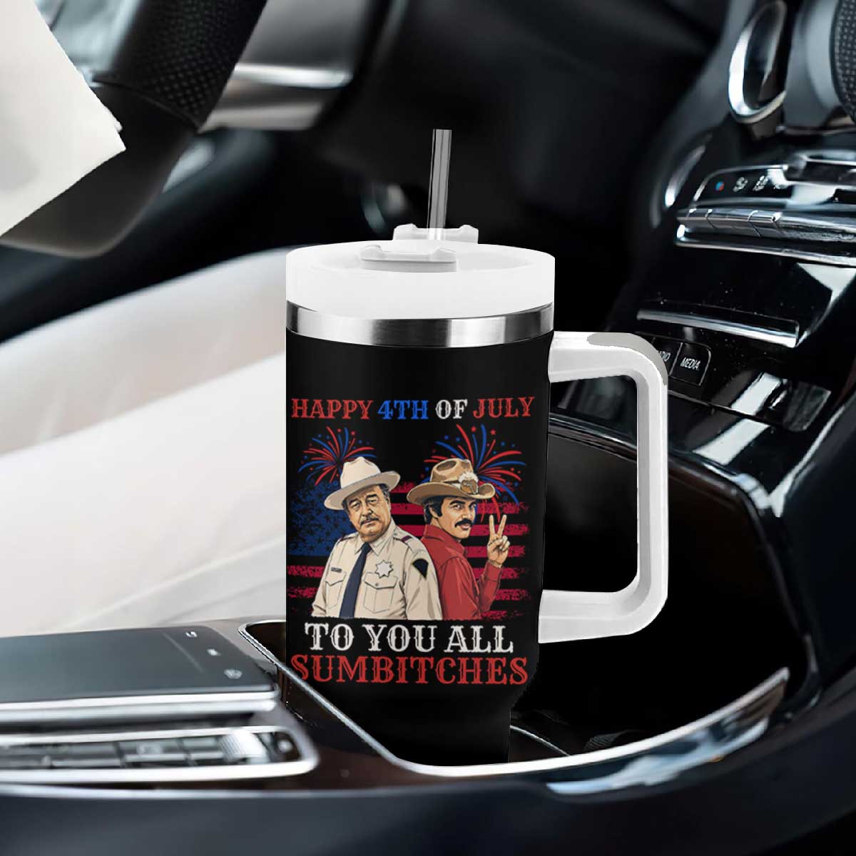 Happy 4th of July To All You Sumbitches Country Humor Tumbler With Handle Vintage Southern Cowboy Patriotic Graphic TS02 Print Your Wear
