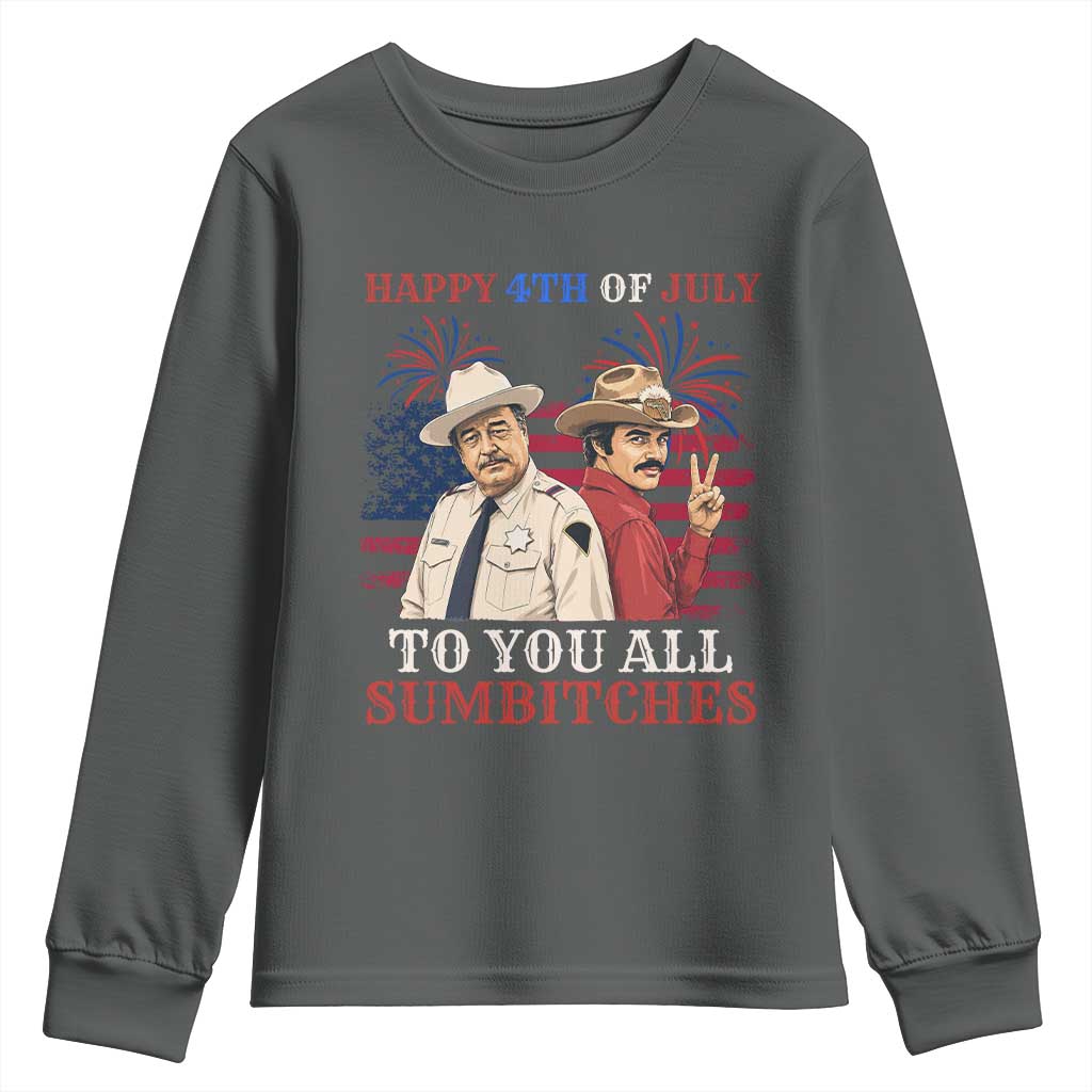 Happy 4th of July To All You Sumbitches Country Humor Youth Sweatshirt Vintage Southern Cowboy Patriotic Graphic TS02 Dark Heather Print Your Wear