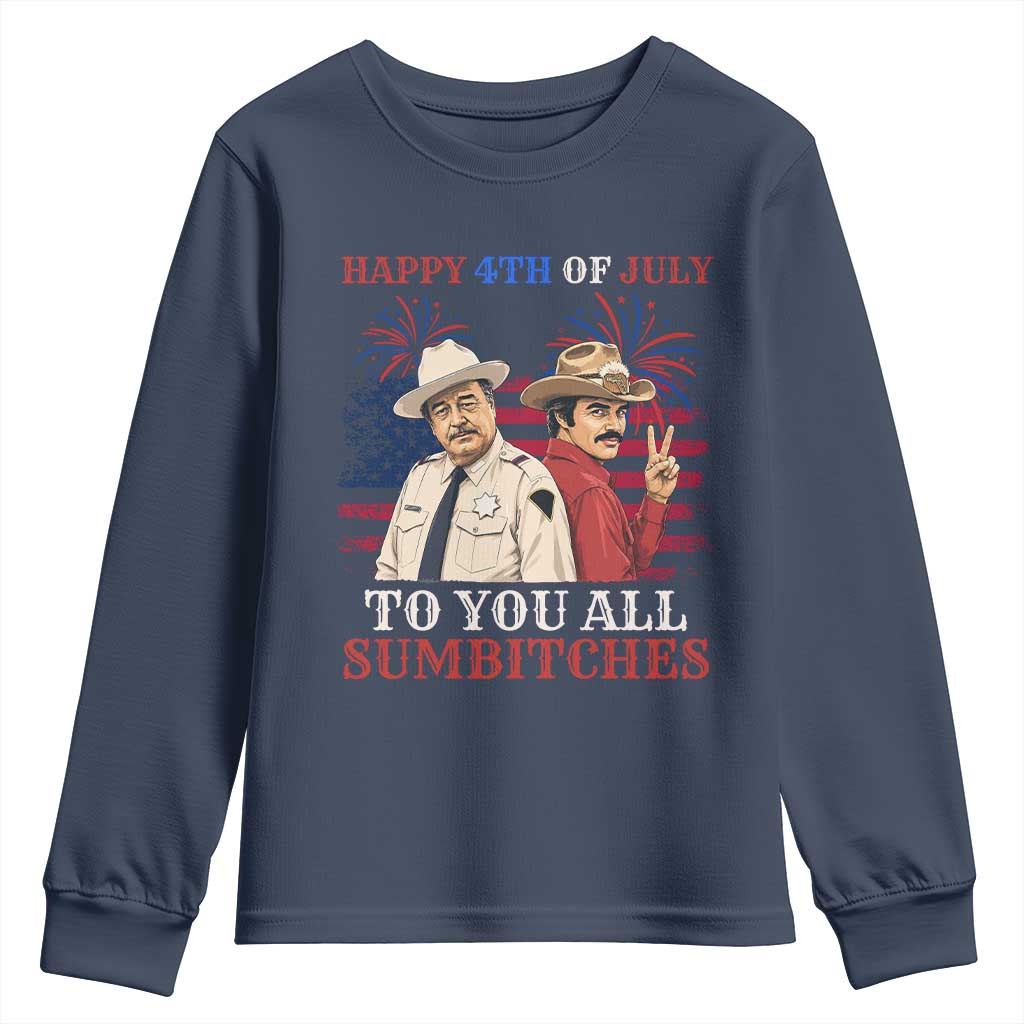 Happy 4th of July To All You Sumbitches Country Humor Youth Sweatshirt Vintage Southern Cowboy Patriotic Graphic TS02 Navy Print Your Wear
