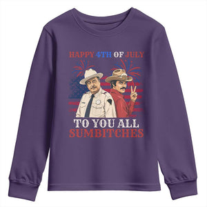 Happy 4th of July To All You Sumbitches Country Humor Youth Sweatshirt Vintage Southern Cowboy Patriotic Graphic TS02 Purple Print Your Wear