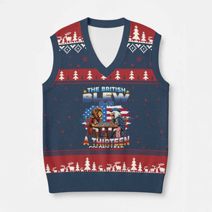 The British Blew A Thirteen Colony Lead 0-13 Lion vs Eagle V-Neck Knit Sweater Vest Chess Match Patriotic 4th of July Funny History Graphic