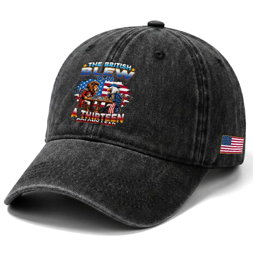 The British Blew A Thirteen Colony Lead 0-13 Lion vs Eagle Washed Cotton Baseball Cap Chess Match Patriotic 4th of July Funny History Graphic