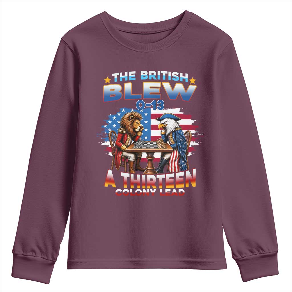 The British Blew A Thirteen Colony Lead 0-13 Lion vs Eagle Youth Sweatshirt Chess Match Patriotic 4th of July Funny History Graphic