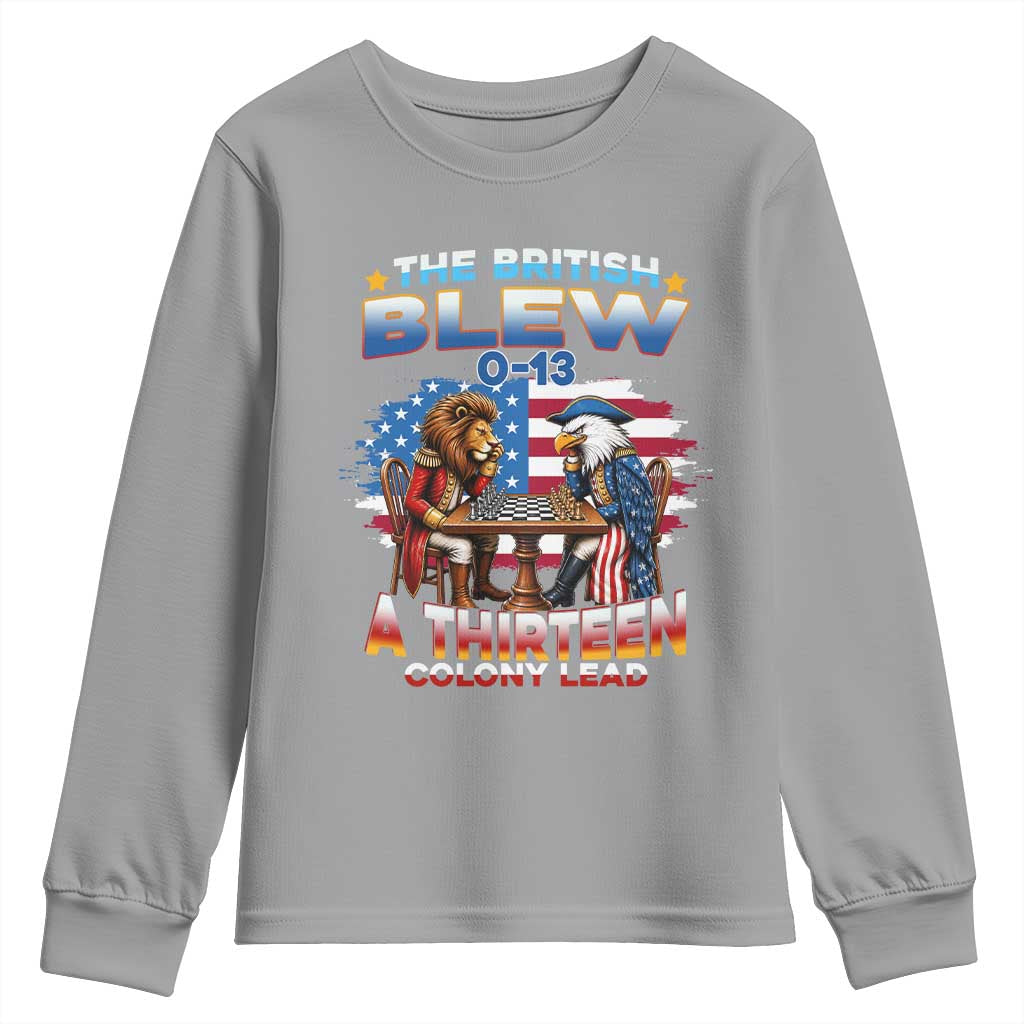 The British Blew A Thirteen Colony Lead 0-13 Lion vs Eagle Youth Sweatshirt Chess Match Patriotic 4th of July Funny History Graphic