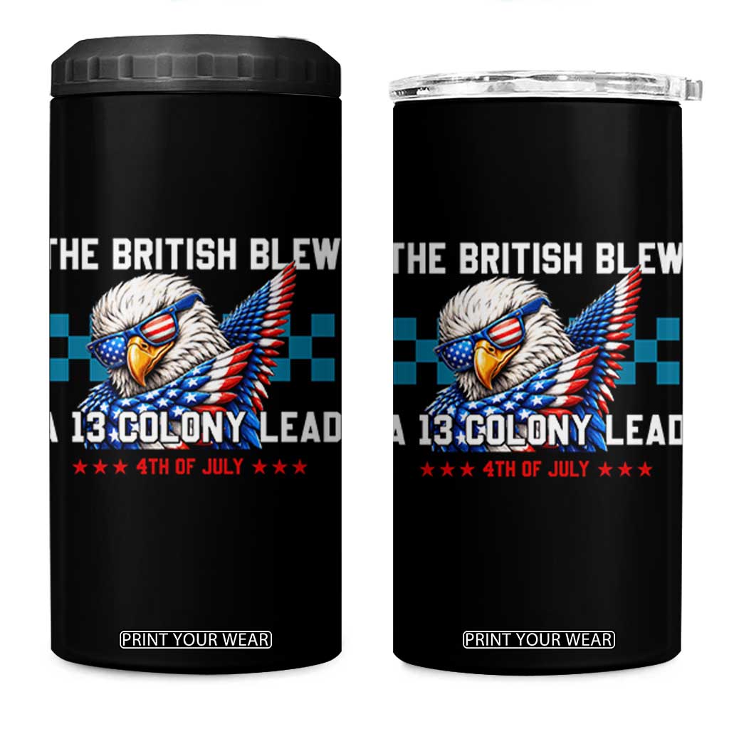 The British Blew A 13 Colony Lead Dabbing Eagle 4 in 1 Can Cooler Tumbler Funny Patriotic 4th of July History Humor Graphic