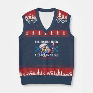 The British Blew A 13 Colony Lead Dabbing Eagle V-Neck Knit Sweater Vest Funny Patriotic 4th of July History Humor Graphic