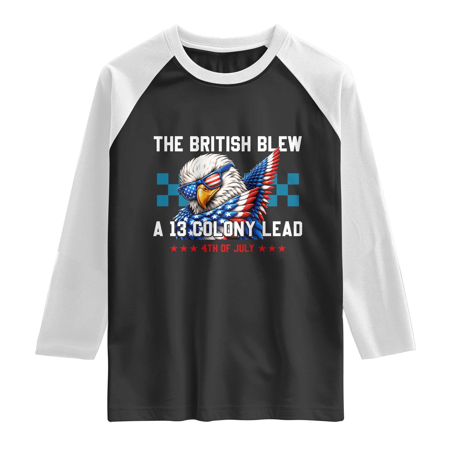 The British Blew A 13 Colony Lead Dabbing Eagle Raglan Shirt Funny Patriotic 4th of July History Humor Graphic TS02 Black White Print Your Wear