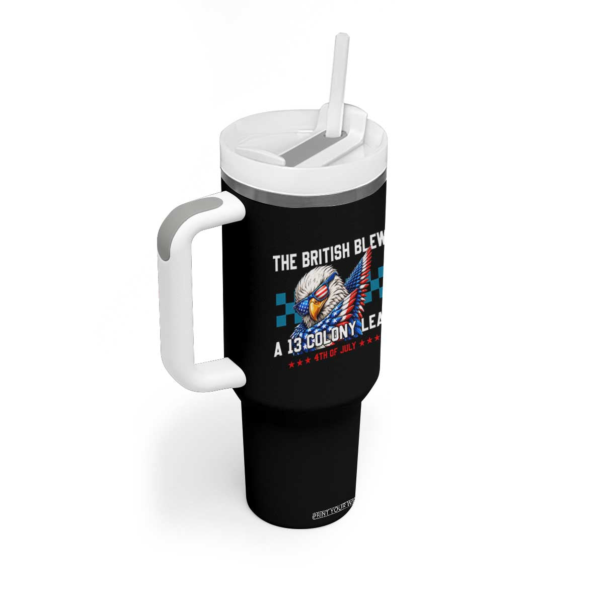 The British Blew A 13 Colony Lead Dabbing Eagle Tumbler With Handle Funny Patriotic 4th of July History Humor Graphic