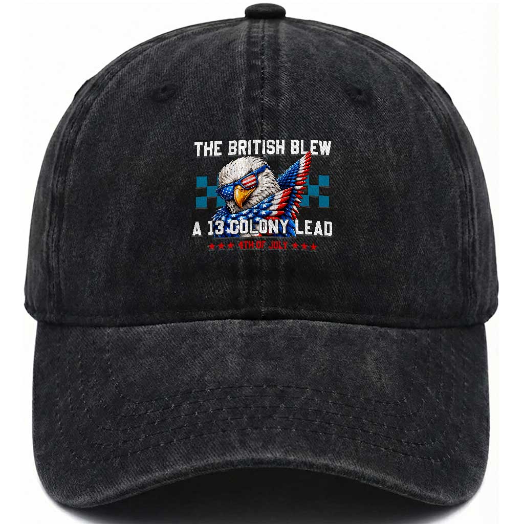 The British Blew A 13 Colony Lead Dabbing Eagle Washed Cotton Baseball Cap Funny Patriotic 4th of July History Humor Graphic TS02 Print Your Wear