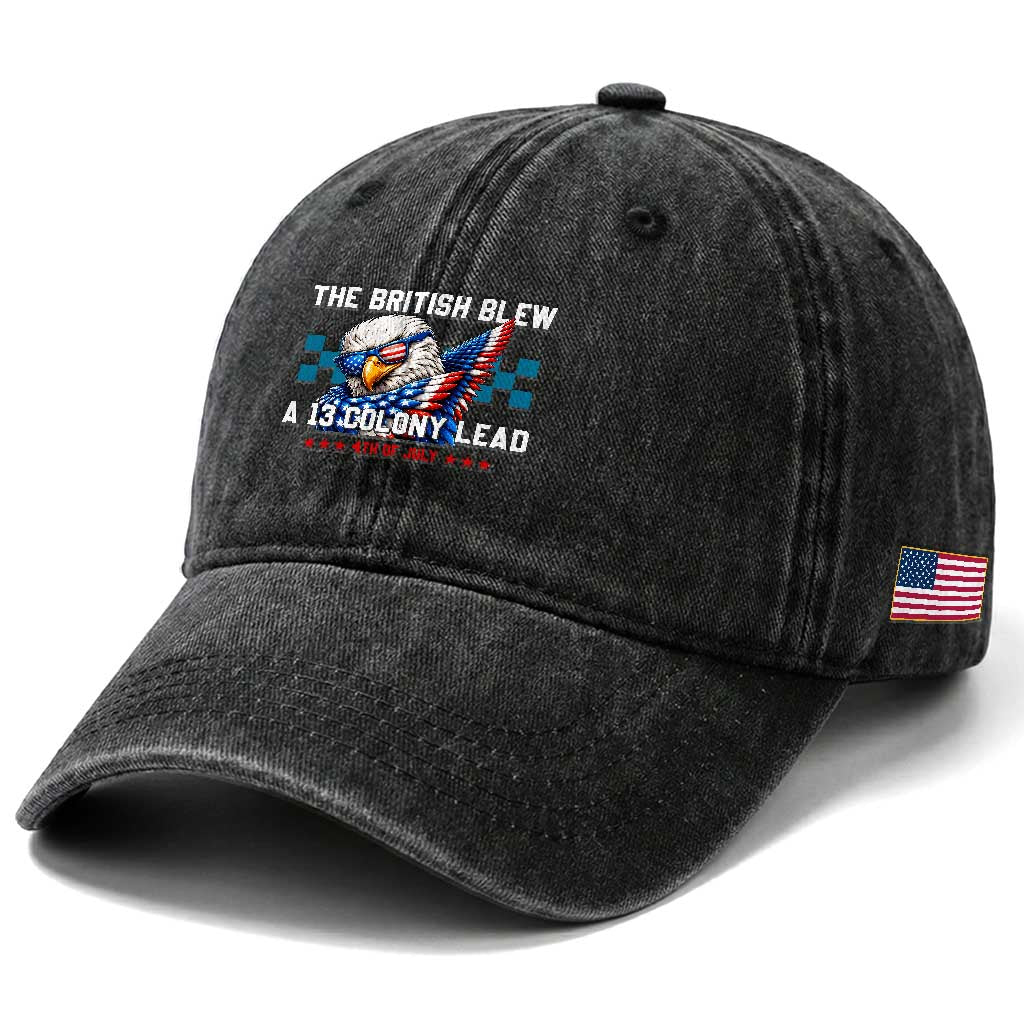 The British Blew A 13 Colony Lead Dabbing Eagle Washed Cotton Baseball Cap Funny Patriotic 4th of July History Humor Graphic