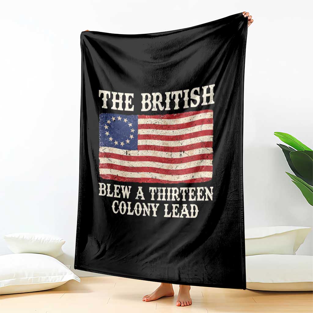 The British Blew A Thirteen Colony Lead Betsy Ross Flag Throw Blanket Vintage Patriotic 4th of July History Graphic