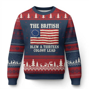 The British Blew A Thirteen Colony Lead Betsy Ross Flag Ugly Christmas Sweater Vintage Patriotic 4th of July History Graphic TS02 Navy Red Print Your Wear