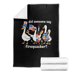 Funny Patriotic Duck Family 4th of July Fireworks Throw Blanket Did Someone Say Firequacker Word Pun Cute Graphic