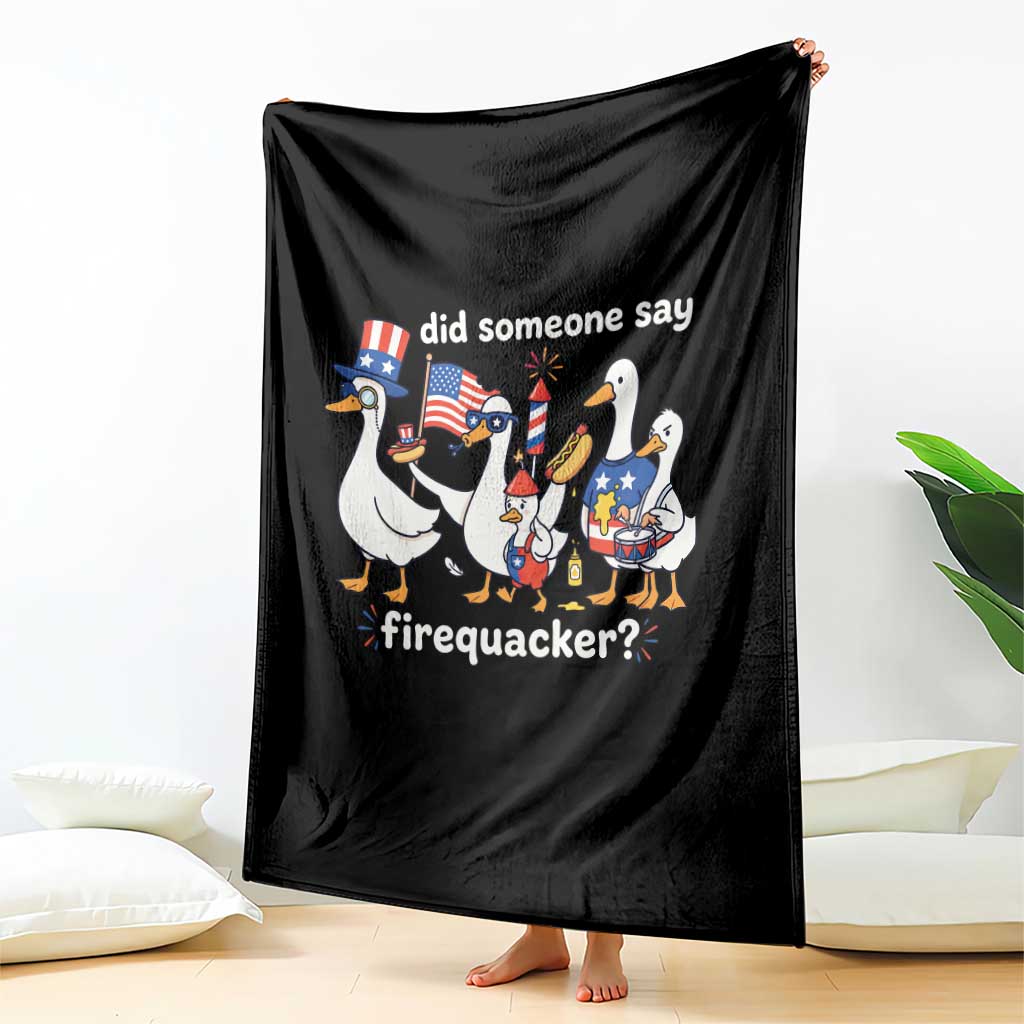 Funny Patriotic Duck Family 4th of July Fireworks Throw Blanket Did Someone Say Firequacker Word Pun Cute Graphic