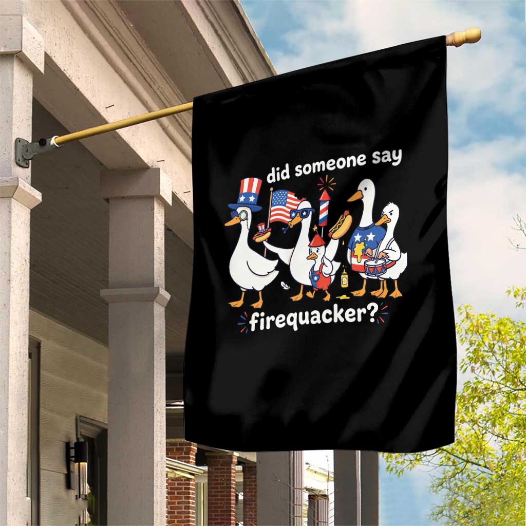 Funny Patriotic Duck Family 4th of July Fireworks Garden Flag Did Someone Say Firequacker Word Pun Cute Graphic