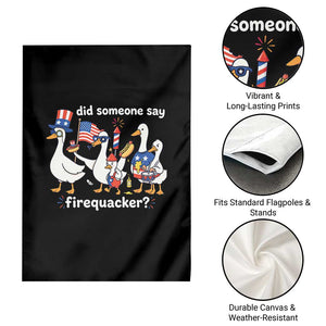 Funny Patriotic Duck Family 4th of July Fireworks Garden Flag Did Someone Say Firequacker Word Pun Cute Graphic