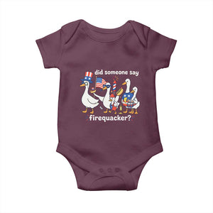 Funny Patriotic Duck Family 4th of July Fireworks Baby Onesie Did Someone Say Firequacker Word Pun Cute Graphic