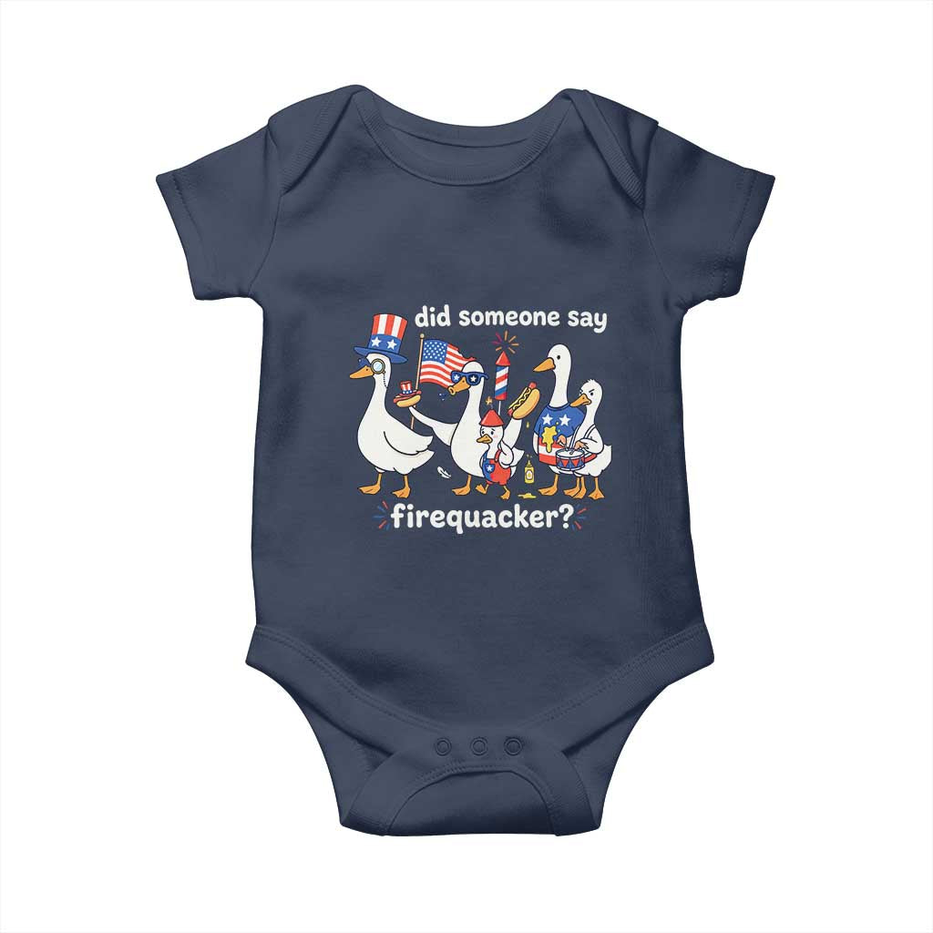 Funny Patriotic Duck Family 4th of July Fireworks Baby Onesie Did Someone Say Firequacker Word Pun Cute Graphic