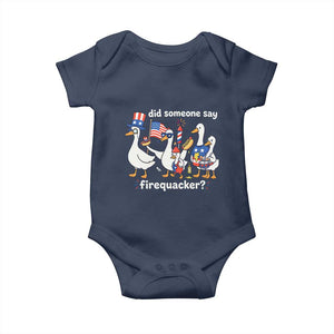 Funny Patriotic Duck Family 4th of July Fireworks Baby Onesie Did Someone Say Firequacker Word Pun Cute Graphic