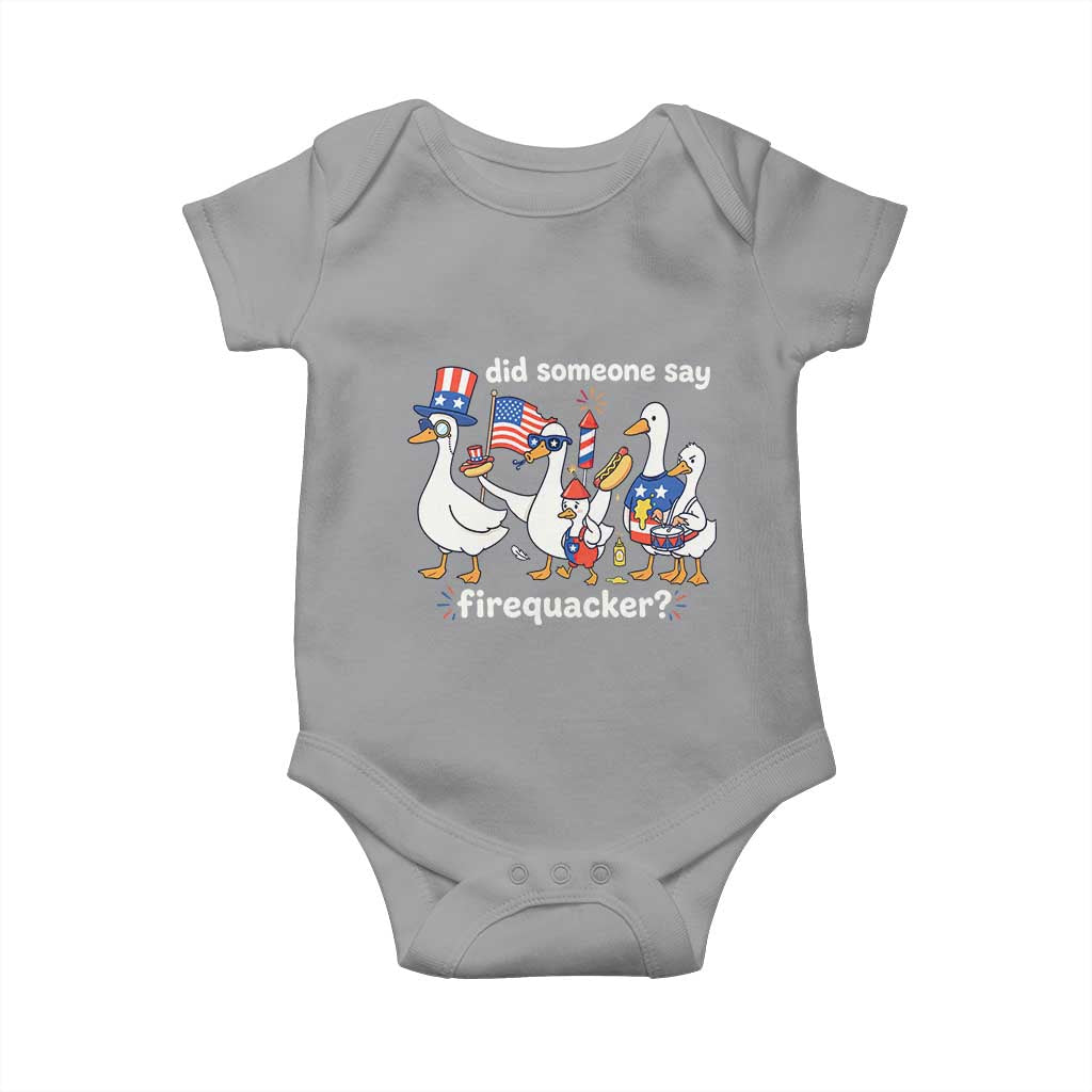 Funny Patriotic Duck Family 4th of July Fireworks Baby Onesie Did Someone Say Firequacker Word Pun Cute Graphic