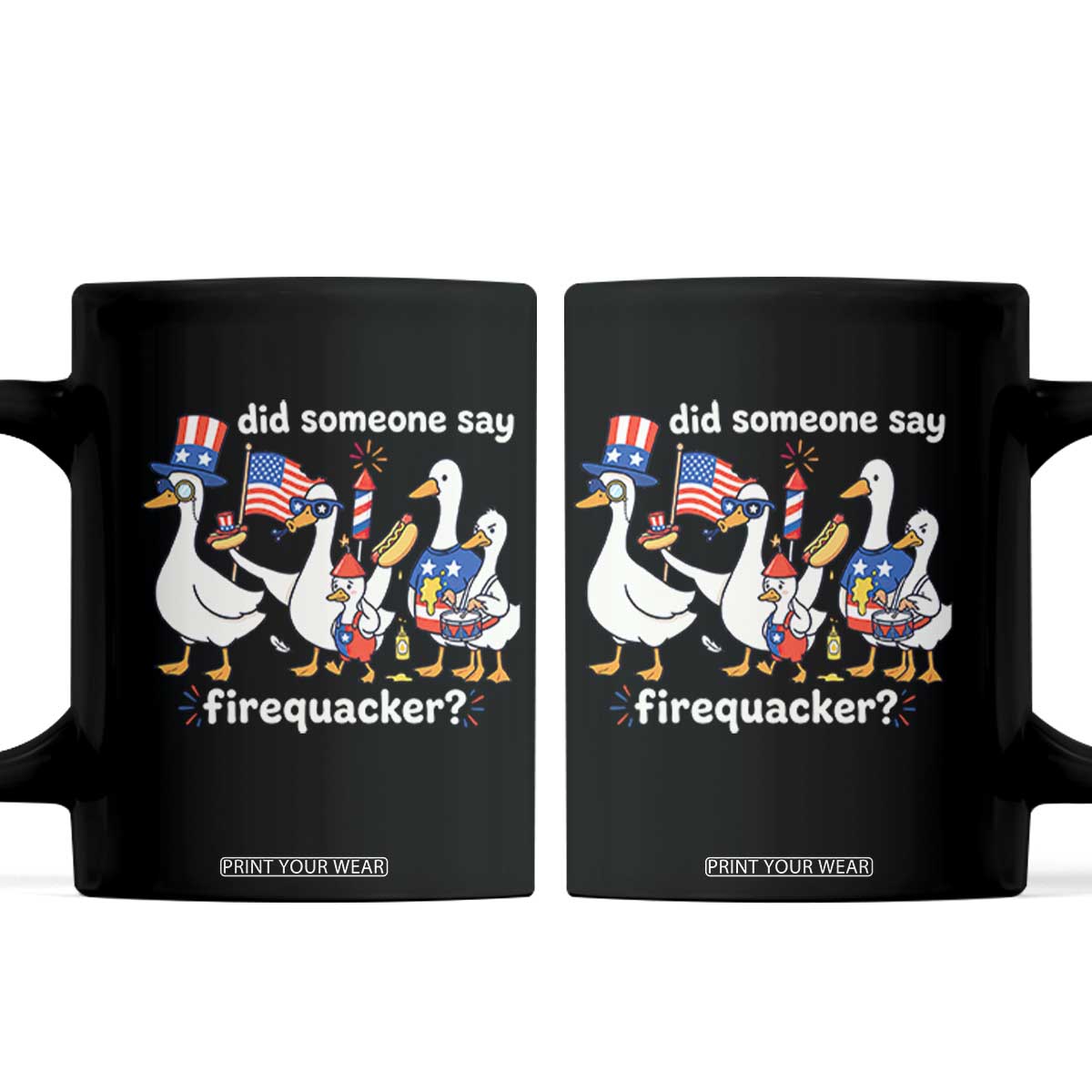 Funny Patriotic Duck Family 4th of July Fireworks Coffee Mug Did Someone Say Firequacker Word Pun Cute Graphic