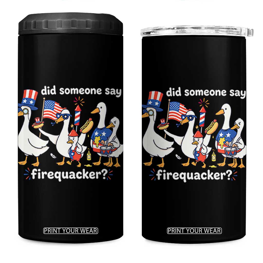 Funny Patriotic Duck Family 4th of July Fireworks 4 in 1 Can Cooler Tumbler Did Someone Say Firequacker Word Pun Cute Graphic