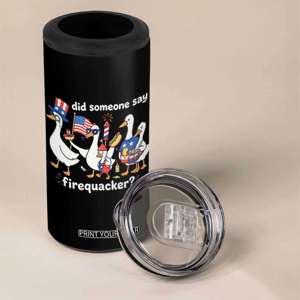 Funny Patriotic Duck Family 4th of July Fireworks 4 in 1 Can Cooler Tumbler Did Someone Say Firequacker Word Pun Cute Graphic