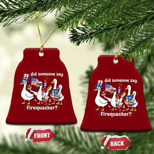 Funny Patriotic Duck Family 4th of July Fireworks Ceramic Ornament Did Someone Say Firequacker Word Pun Cute Graphic