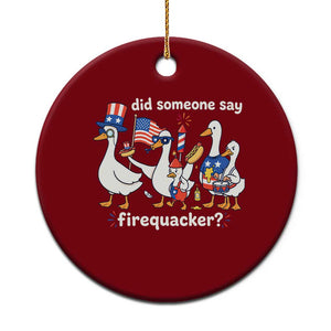 Funny Patriotic Duck Family 4th of July Fireworks Ceramic Ornament Did Someone Say Firequacker Word Pun Cute Graphic