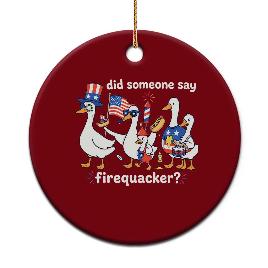 Funny Patriotic Duck Family 4th of July Fireworks Ceramic Ornament Did Someone Say Firequacker Word Pun Cute Graphic TS02 1pc Red Print Your Wear
