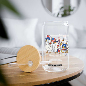 Funny Patriotic Duck Family 4th of July Fireworks Glass Can Did Someone Say Firequacker Word Pun Cute Graphic