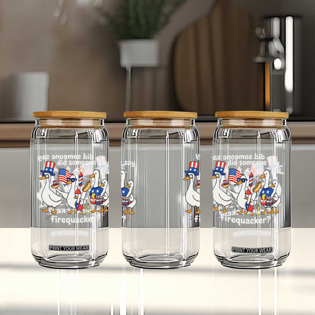 Funny Patriotic Duck Family 4th of July Fireworks Glass Can Did Someone Say Firequacker Word Pun Cute Graphic