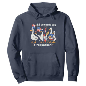Funny Patriotic Duck Family 4th of July Fireworks Hoodie Did Someone Say Firequacker Word Pun Cute Graphic