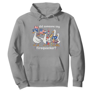 Funny Patriotic Duck Family 4th of July Fireworks Hoodie Did Someone Say Firequacker Word Pun Cute Graphic