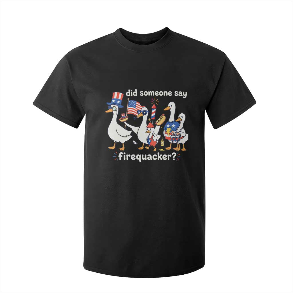 Funny Patriotic Duck Family 4th of July Fireworks T Shirt For Kid Did Someone Say Firequacker Word Pun Cute Graphic