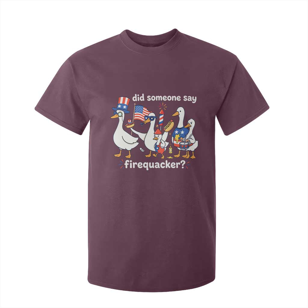 Funny Patriotic Duck Family 4th of July Fireworks T Shirt For Kid Did Someone Say Firequacker Word Pun Cute Graphic